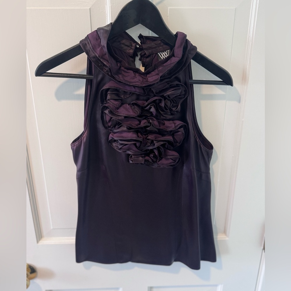 Eggplant Ruffled Sleeveless Top